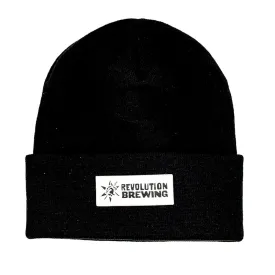 Black Cuffed Knit Beanie Leather Logo