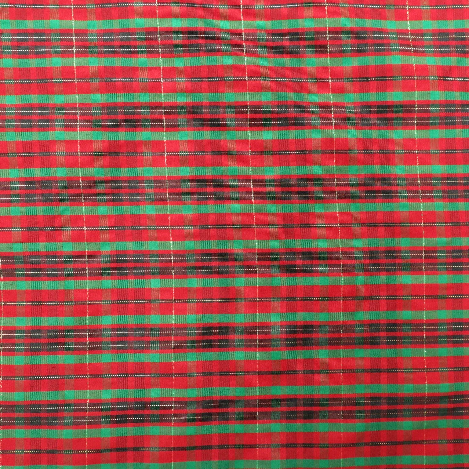 Black, Green and Red Madras Pattern Printed Cotton Blended Broadcloth