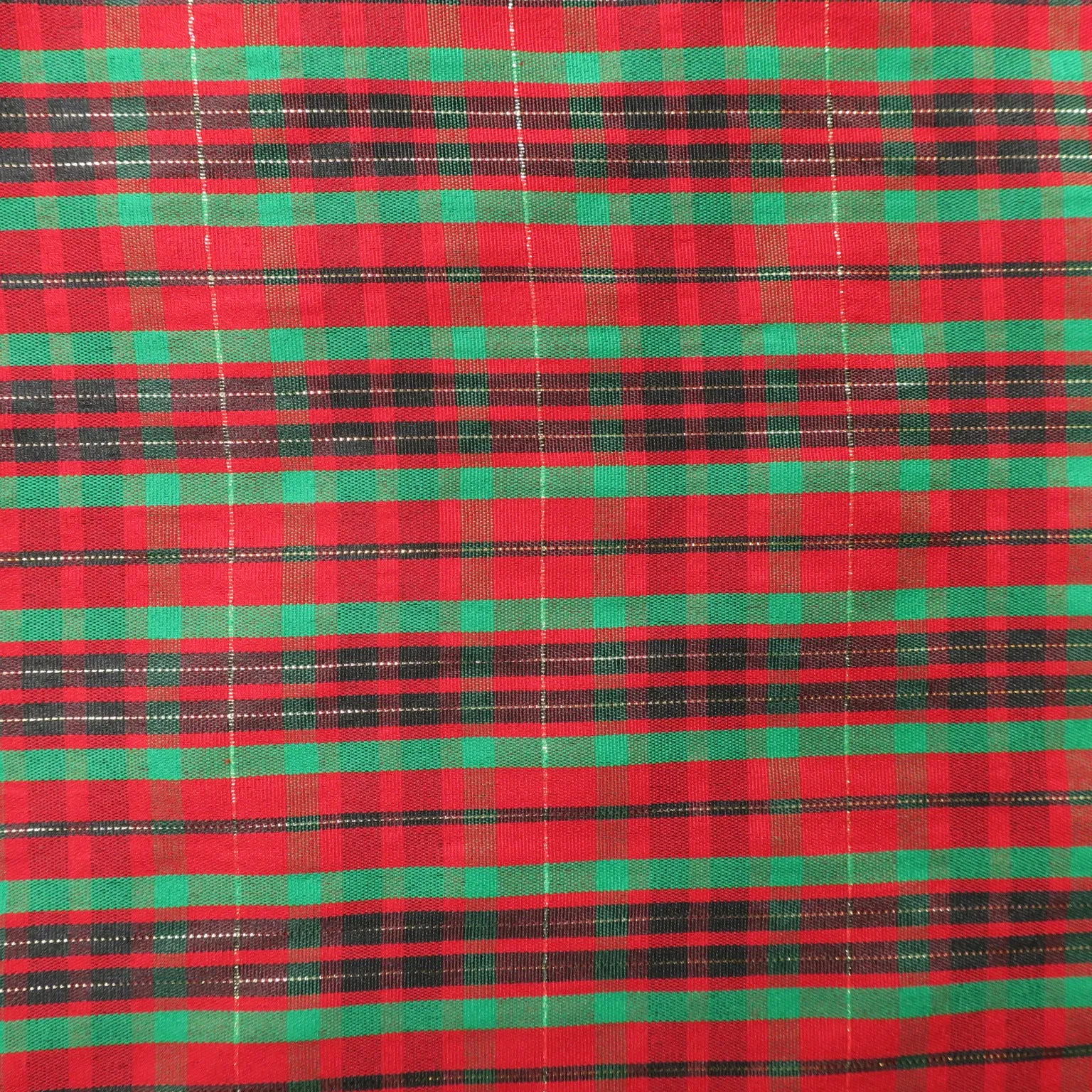 Black, Green and Red Madras Pattern Printed Cotton Blended Broadcloth