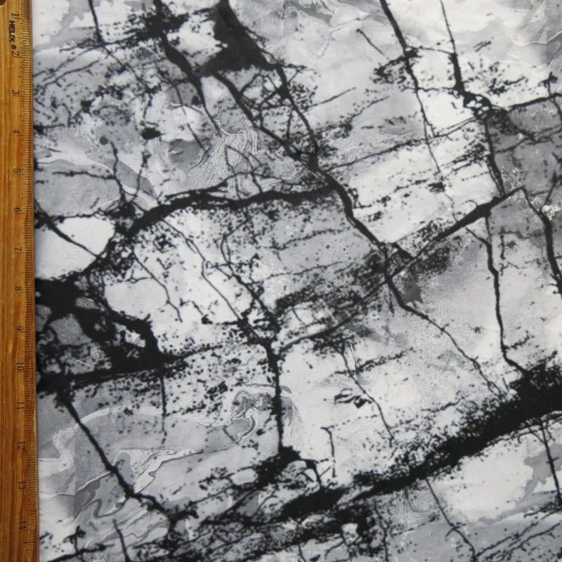 Black, Grey, Off White Marble Nylon Spandex Swimsuit Fabric