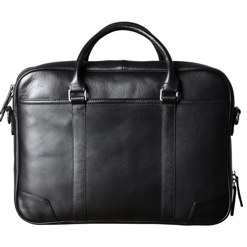 Black Leather Mens Cool Briefcase Work Bag Business Bag for men
