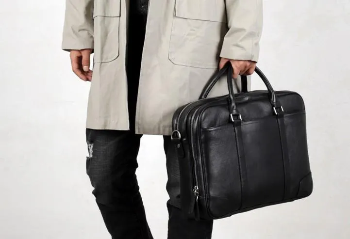 Black Leather Mens Cool Briefcase Work Bag Business Bag for men