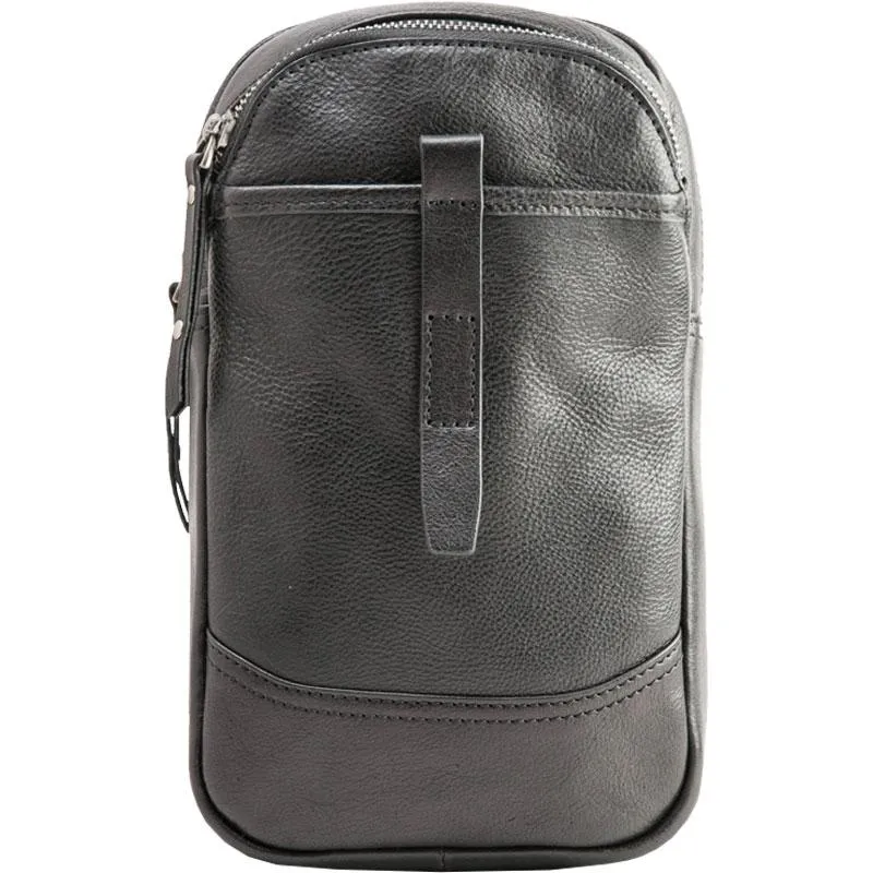 Black Leather Mens Sling Bag Sling Shoulder Bag Chest Bag for men