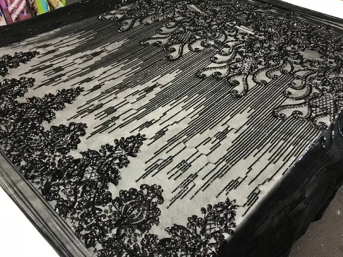 Black Luxury Design 4 Way Stretch Sequin Fabric By The Yard