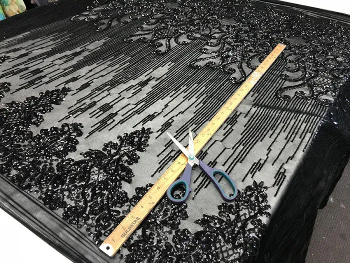Black Luxury Design 4 Way Stretch Sequin Fabric By The Yard