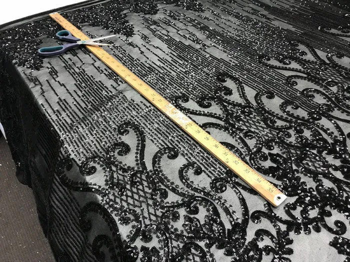 Black Luxury Design 4 Way Stretch Sequin Fabric By The Yard