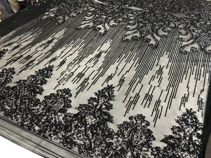 Black Luxury Design 4 Way Stretch Sequin Fabric By The Yard