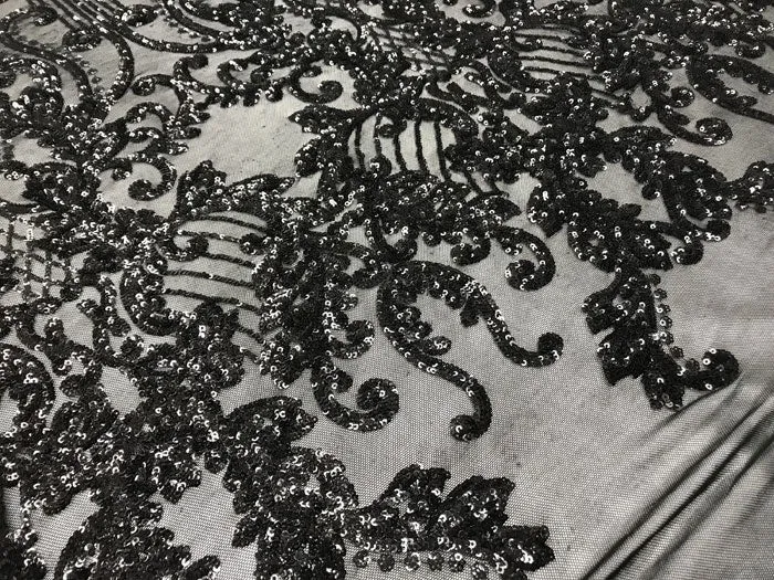Black Luxury Design 4 Way Stretch Sequin Fabric By The Yard