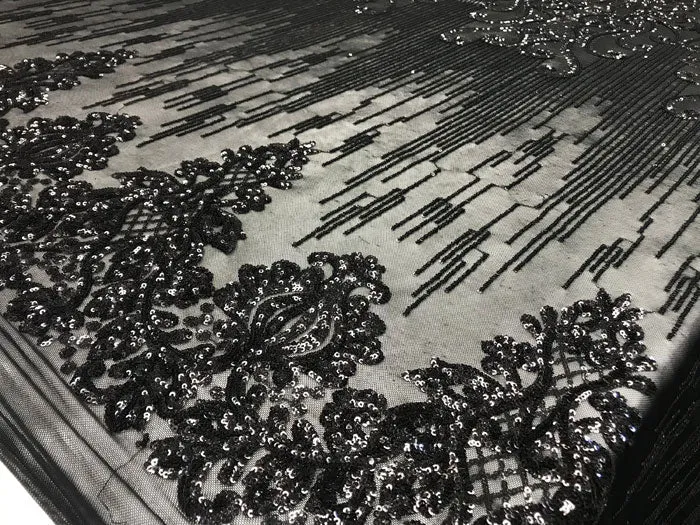 Black Luxury Design 4 Way Stretch Sequin Fabric By The Yard