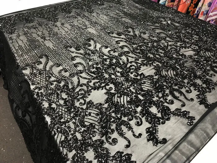 Black Luxury Design 4 Way Stretch Sequin Fabric By The Yard