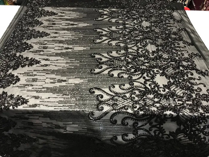 Black Luxury Design 4 Way Stretch Sequin Fabric By The Yard