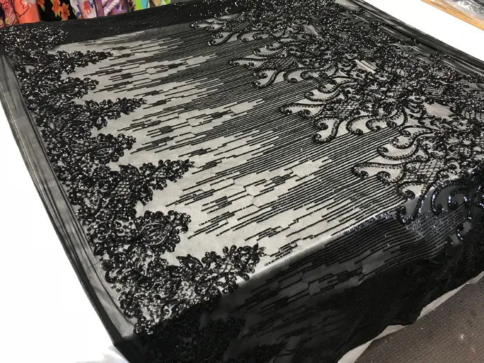 Black Luxury Design 4 Way Stretch Sequin Fabric By The Yard