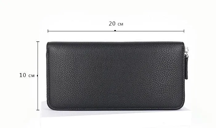Black Mens Leather Zipper Long Wallet Phone Long Bifold Wallet for Men
