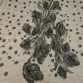 Black Tulle with Abstract Pattern Embroidered Fabric