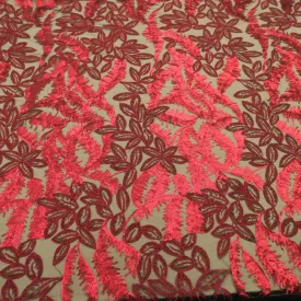 Black Tulle with Red Sequins  Floral Design Embroidered  Fabric