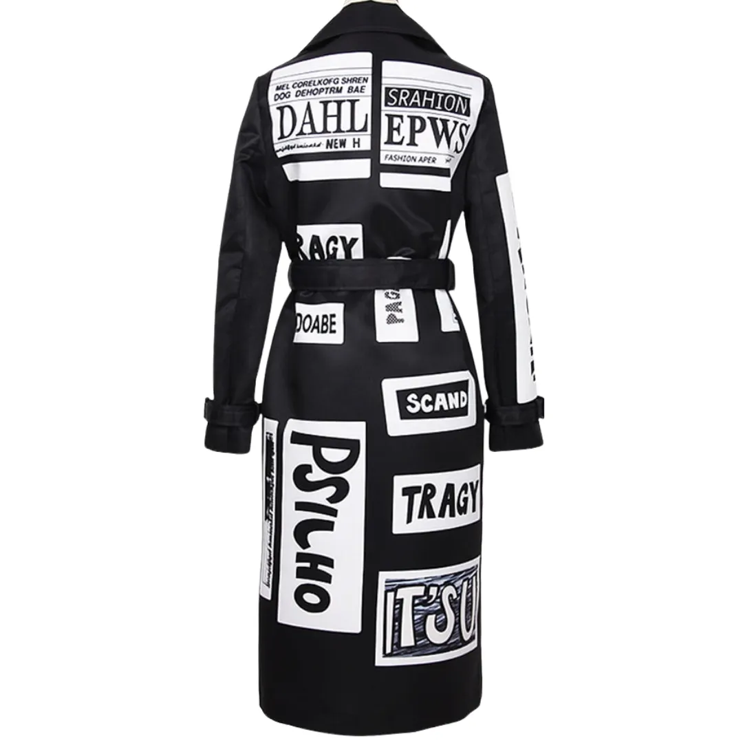 Black   White Letter Trench Jacket