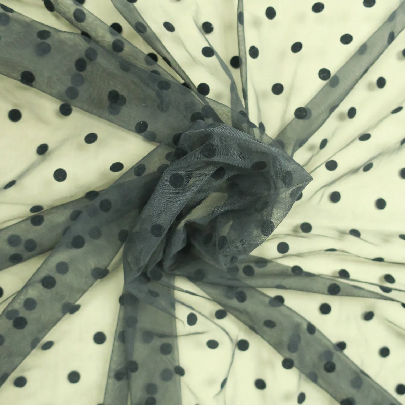 Black With Polka Dot Tulle Embroidered Fabric