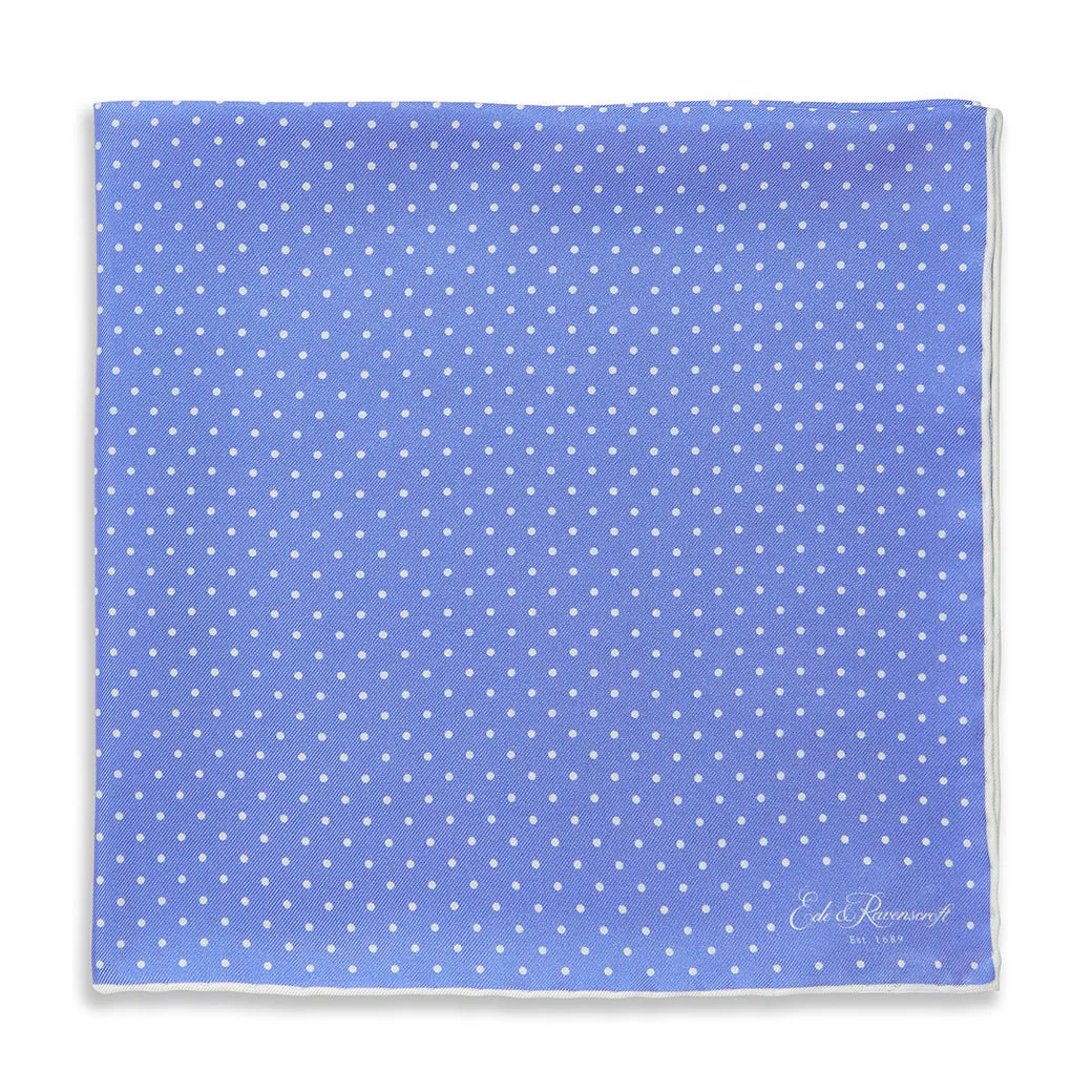 Blue and White Micro Spot Printed Silk Pocket Square