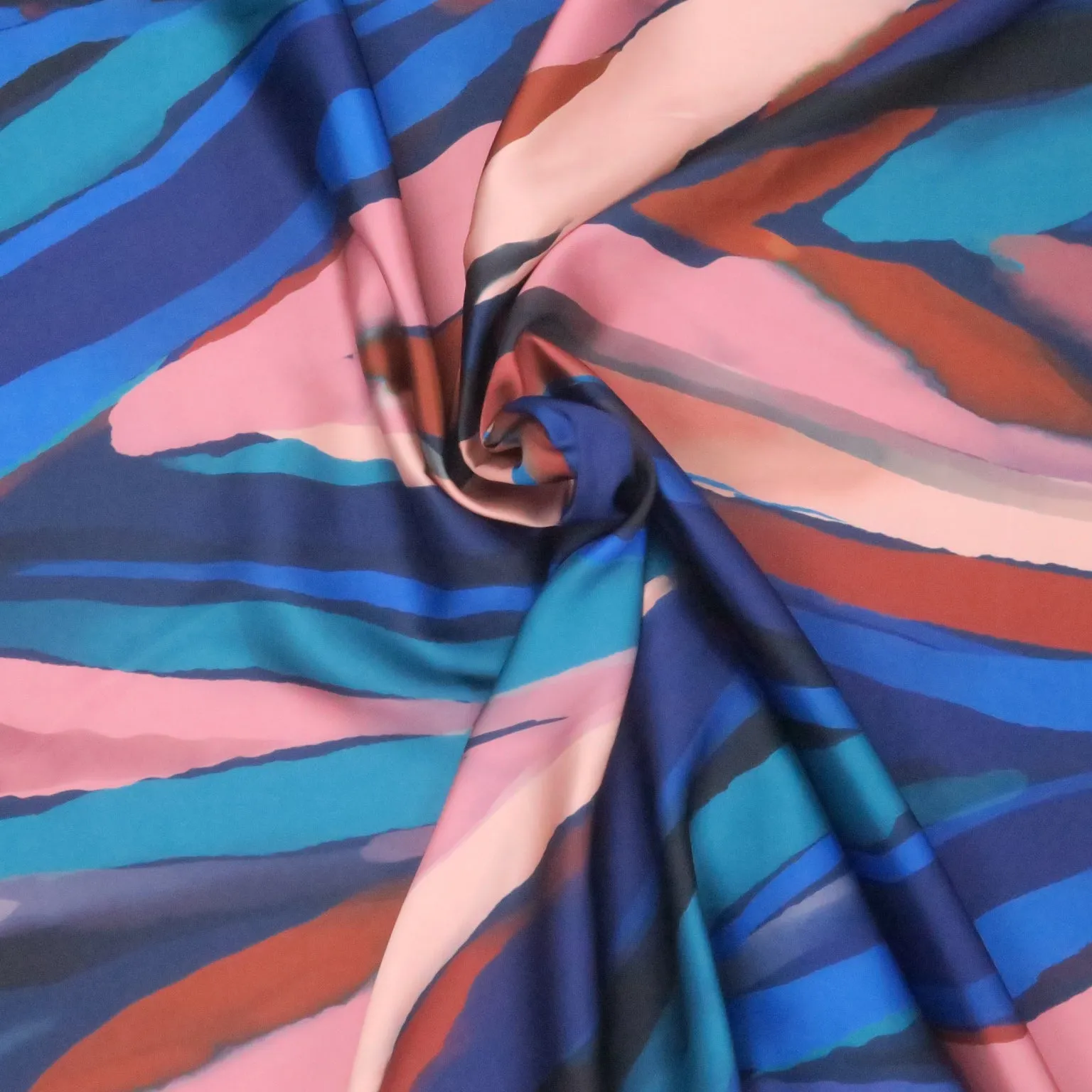Blue Black Beige Pastel Colors Abstract Charmeuse Polyester Fabric