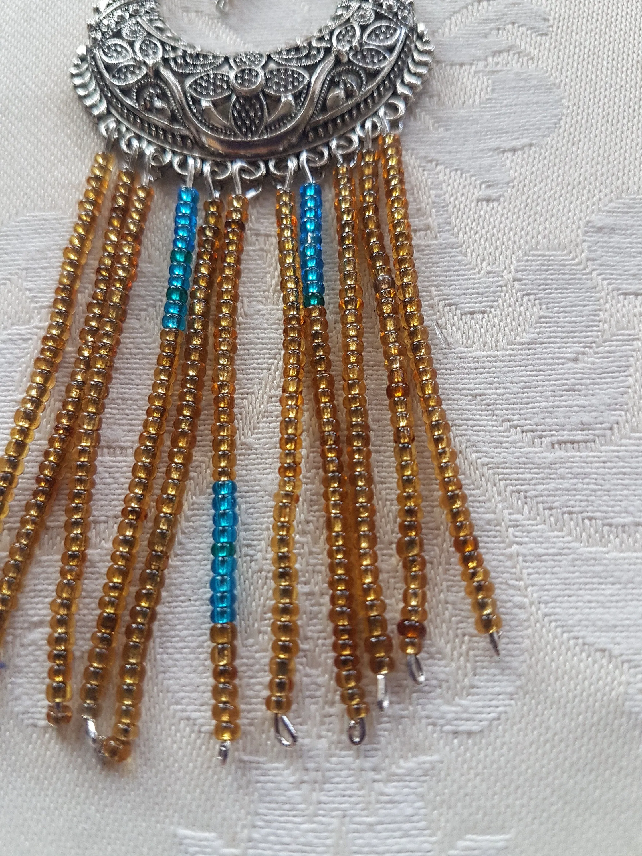 Blue Gold Seed Bead Silver Earrings