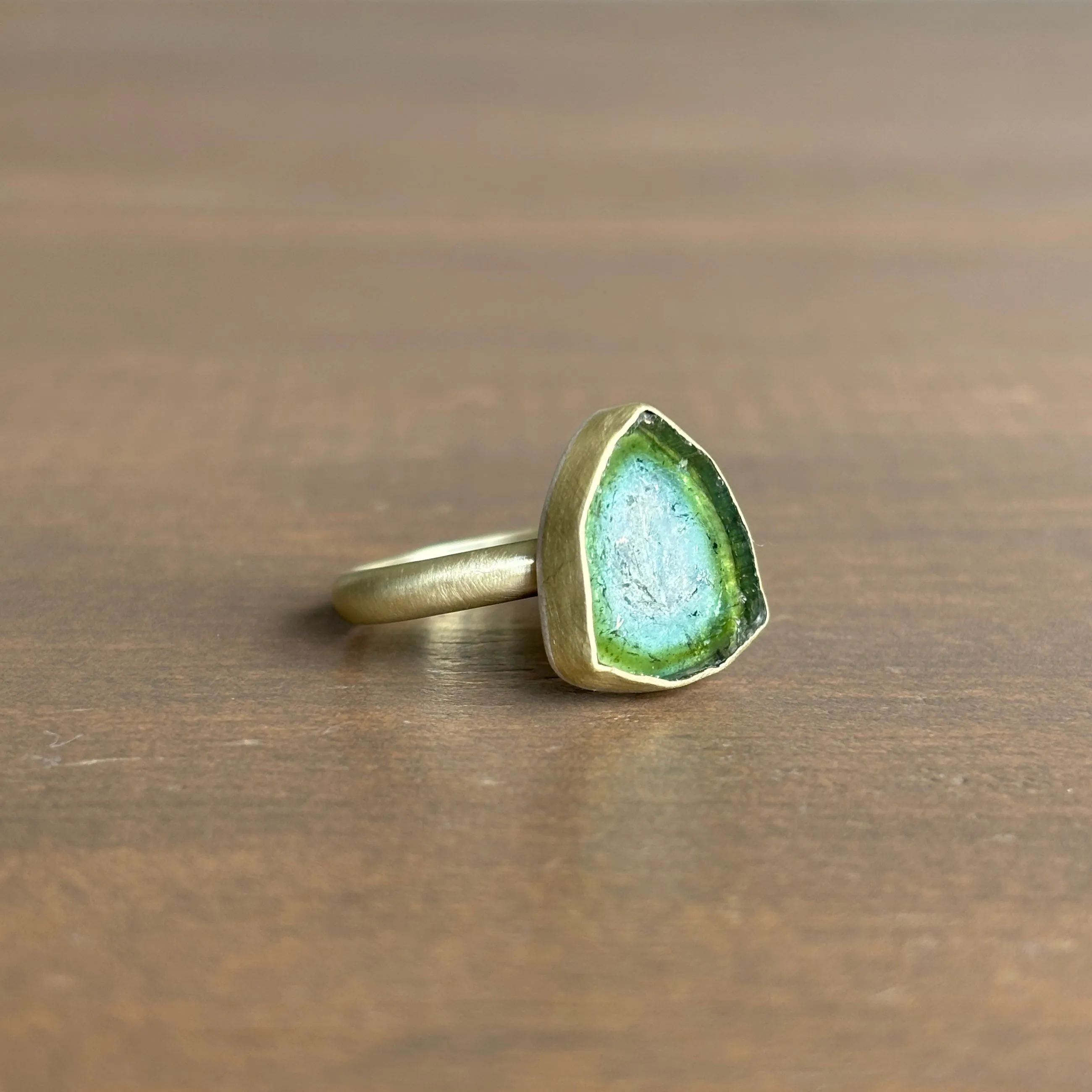 Blue-Green Tourmaline Slice Ring