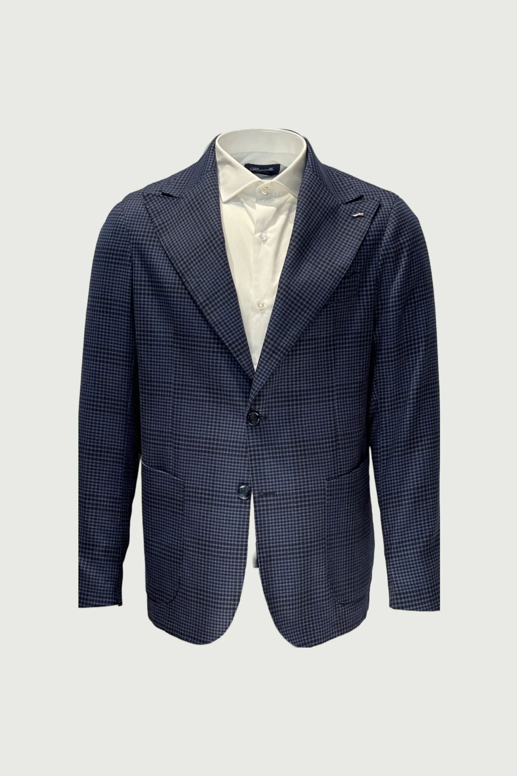Blue Micro Checked Wool Jacket