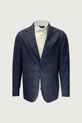 Blue Micro Checked Wool Jacket