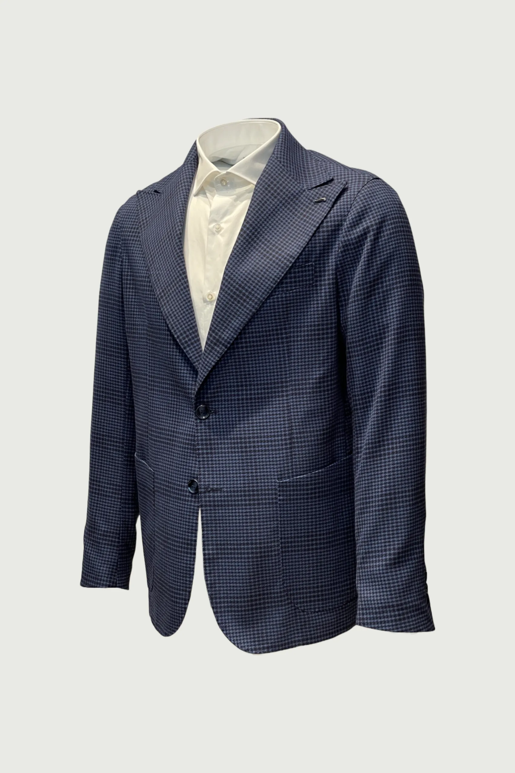 Blue Micro Checked Wool Jacket