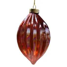 (Box of 4) Iridescent Glass Ribbed Finial Ornament in Red 4" x 4" x 4.5" | LC