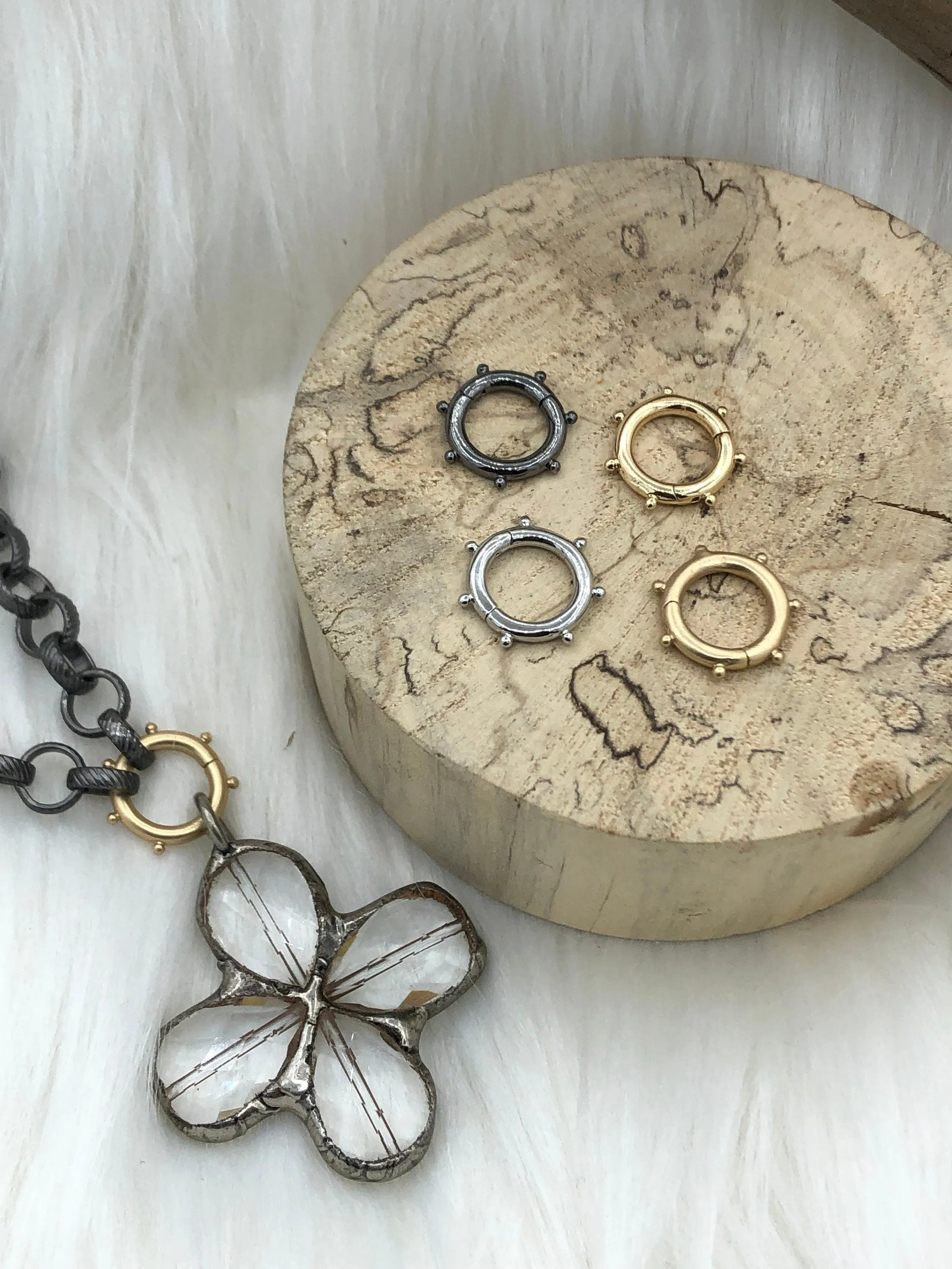 Brass Snap Clasp, Snap Circle with Dots, Round Snap Ring, Snap Gate Clasp, Necklace Building Extender, Charm Holder, FastShip WHOLESALE