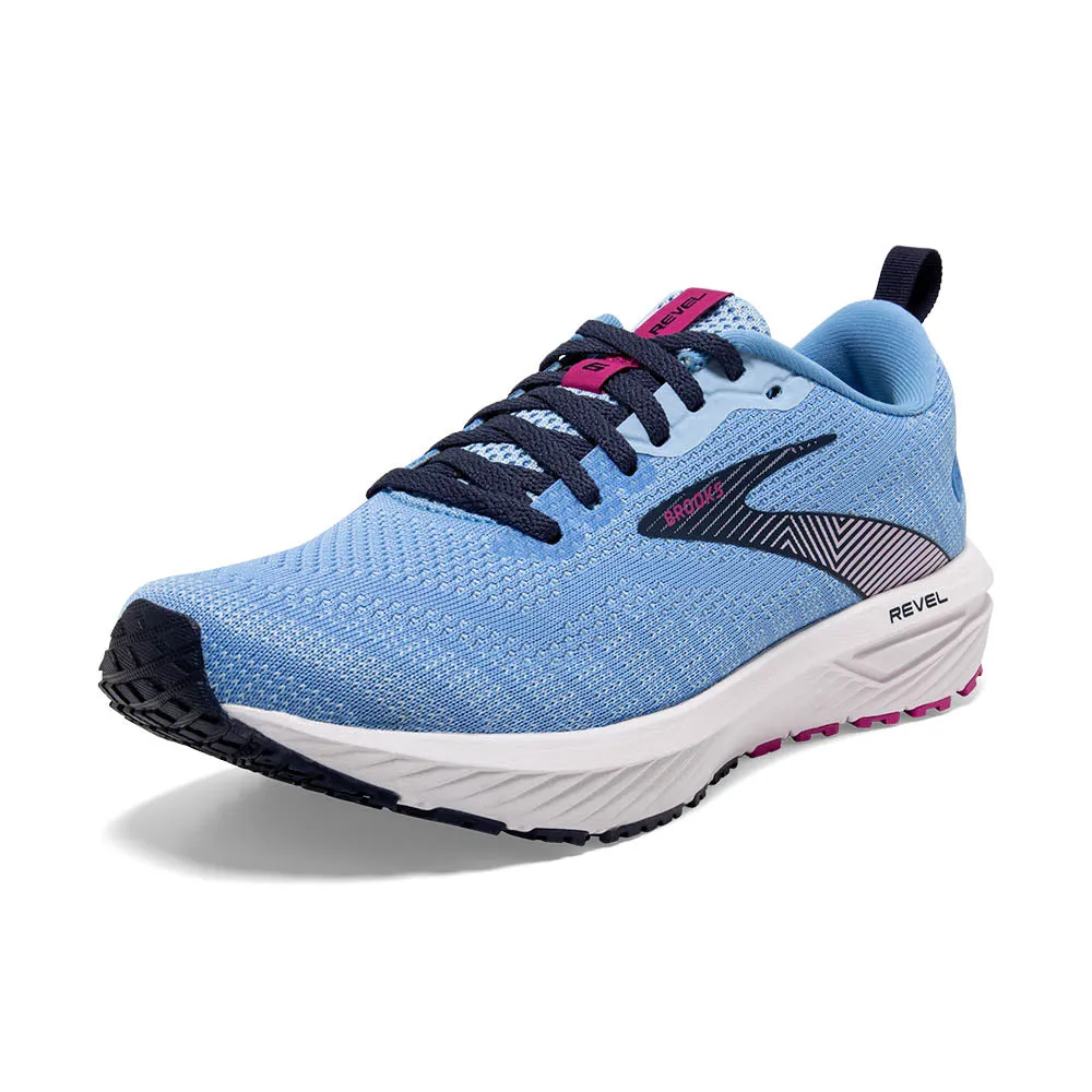 Brooks Womens Revel 6 Running Shoes - Marina, Lilac Rose, and Pink Lady