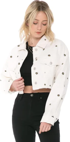 Cali1850 Women's Crop Denim Jacket - Casual Button Down Long Sleeve Cropped Jean Trucker Coat