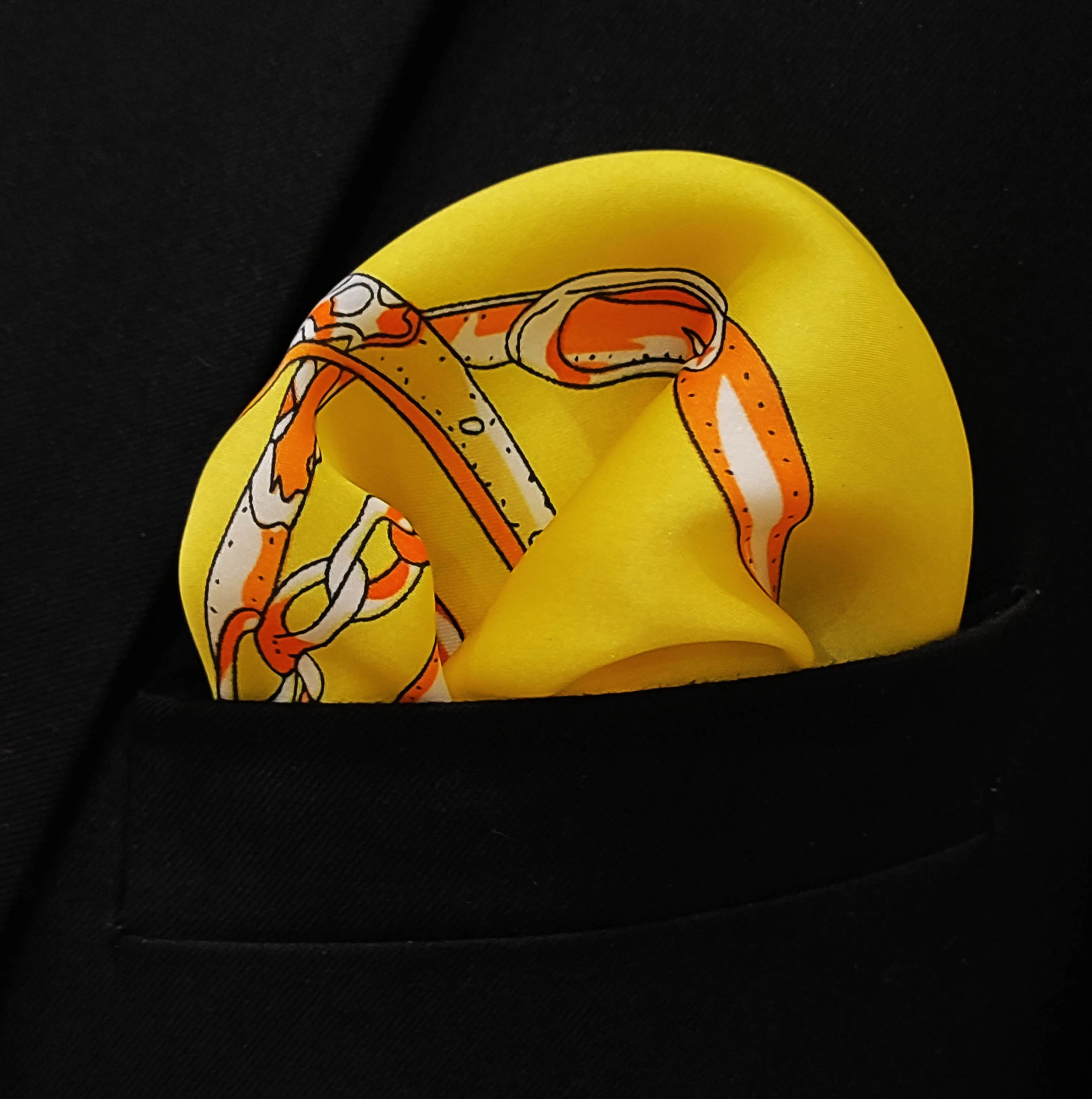 Chains and Straps (Yellow) - Silk Pocket Squares