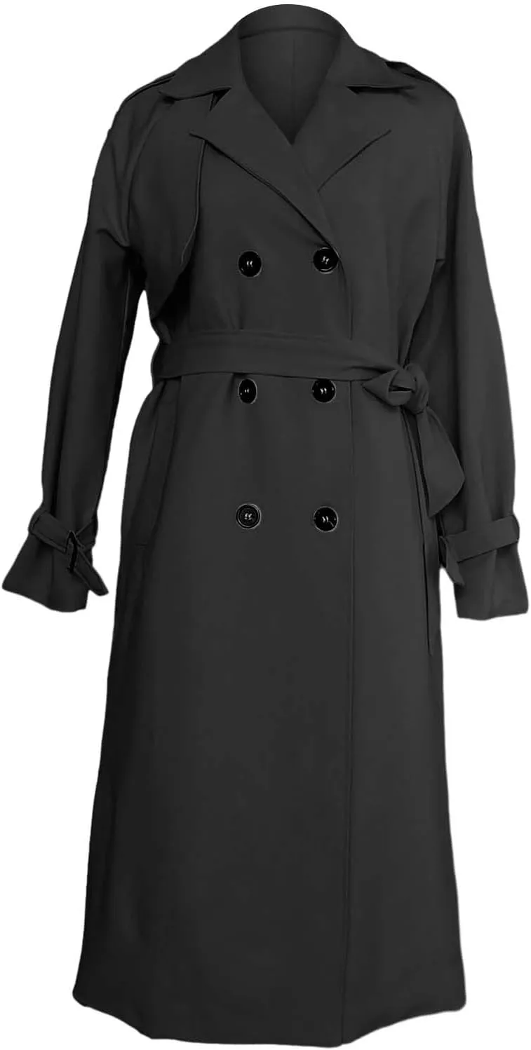 Classic Lapel Overcoat with Belt Midi Length Overcoat Overcoat Outerwear with Belt Pea Coats for Women Light Weight