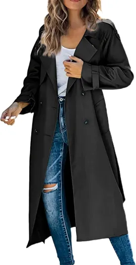 Classic Lapel Overcoat with Belt Midi Length Overcoat Overcoat Outerwear with Belt Pea Coats for Women Light Weight