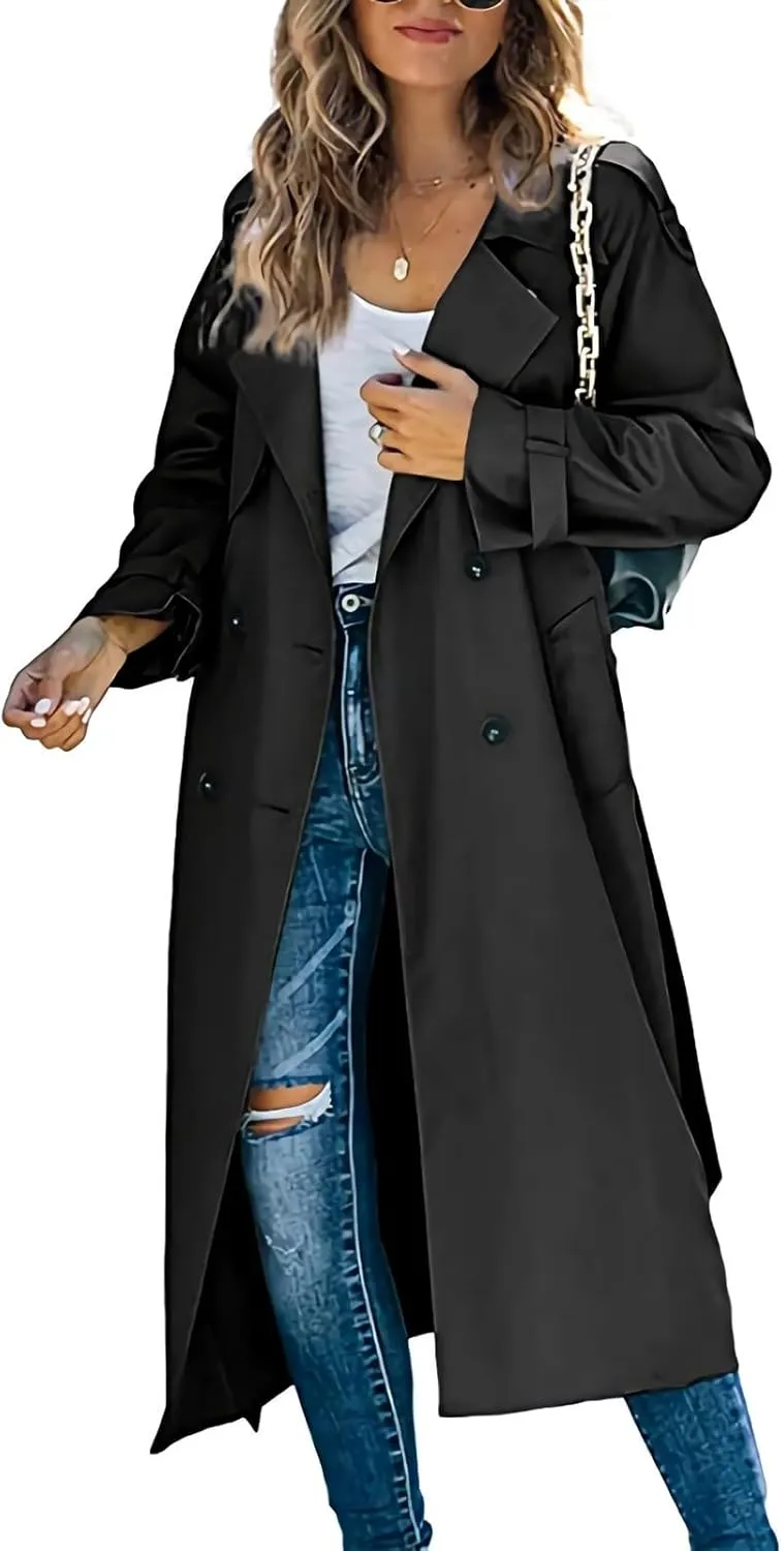 Classic Lapel Overcoat with Belt Midi Length Overcoat Overcoat Outerwear with Belt Pea Coats for Women Light Weight