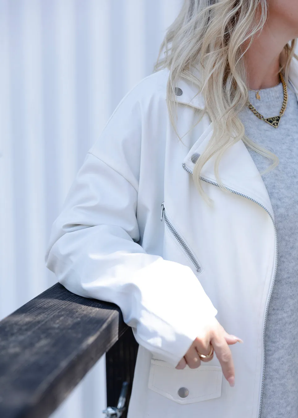 COLLECTION SPECIAL: Nomad Oversized Biker Jacket in Ivory