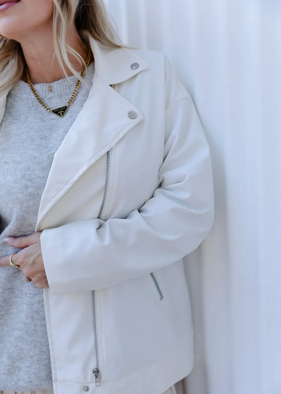 COLLECTION SPECIAL: Nomad Oversized Biker Jacket in Ivory
