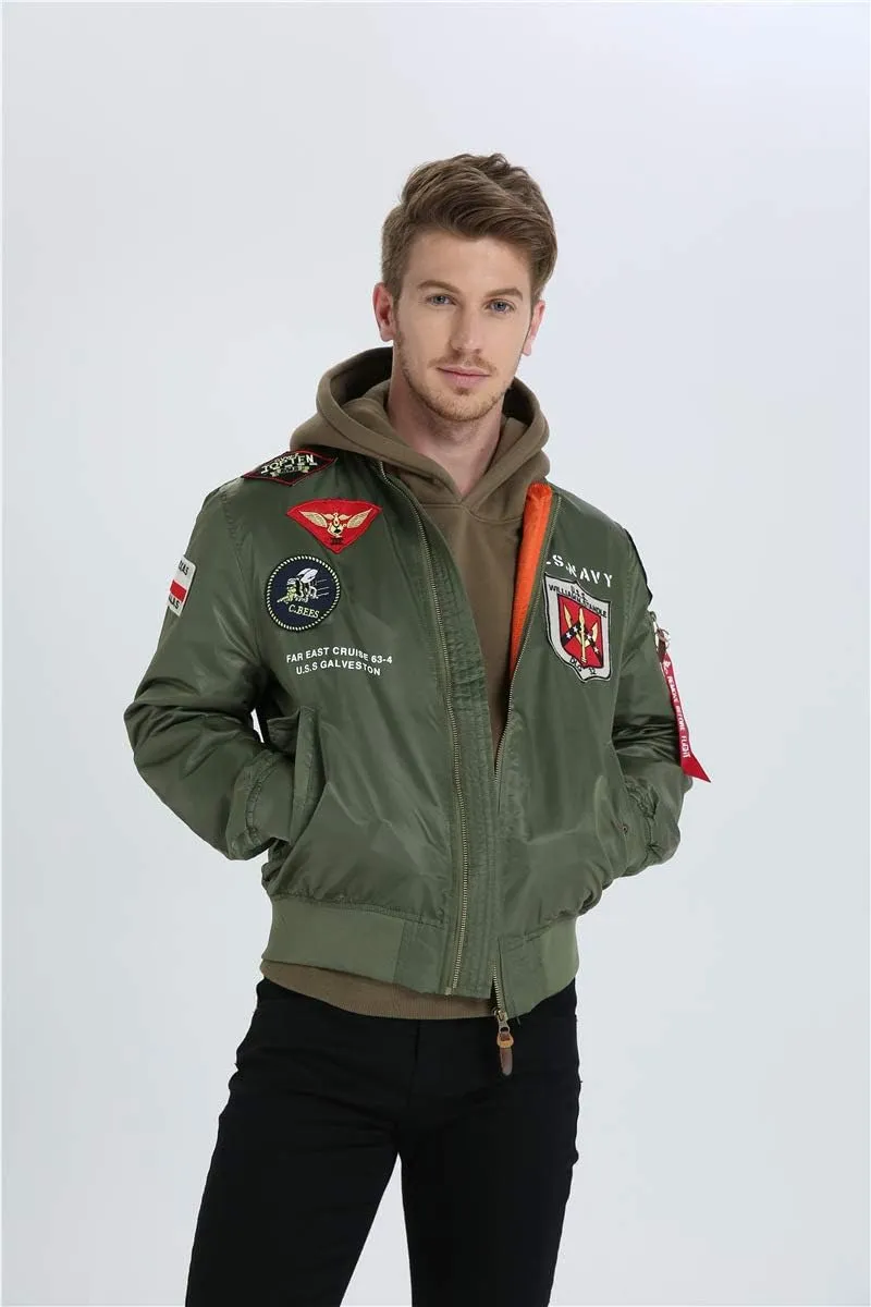 CORIRESHA Mens Apollo Space Embroidered Patches Slim Fit Bomber Jackets Windbreaker