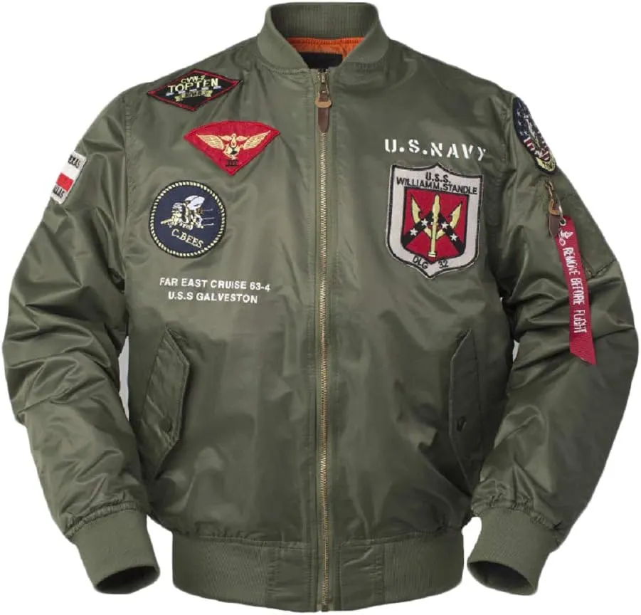 CORIRESHA Mens Apollo Space Embroidered Patches Slim Fit Bomber Jackets Windbreaker