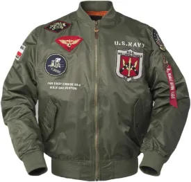 CORIRESHA Mens Outdoor Embroidered Patches Slim Fit US Navy Bomber Jackets Windbreaker