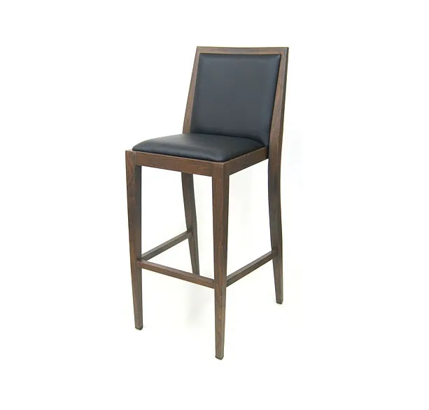 Costata Upholstered Bar Stool Metal Wood Grain Finish Black Vinyl