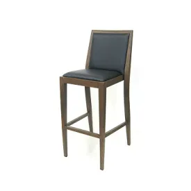 Costata Upholstered Bar Stool Metal Wood Grain Finish Black Vinyl