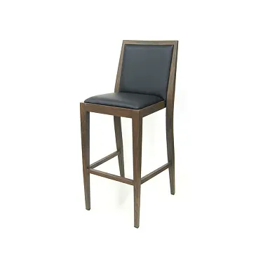 Costata Upholstered Bar Stool Metal Wood Grain Finish Black Vinyl
