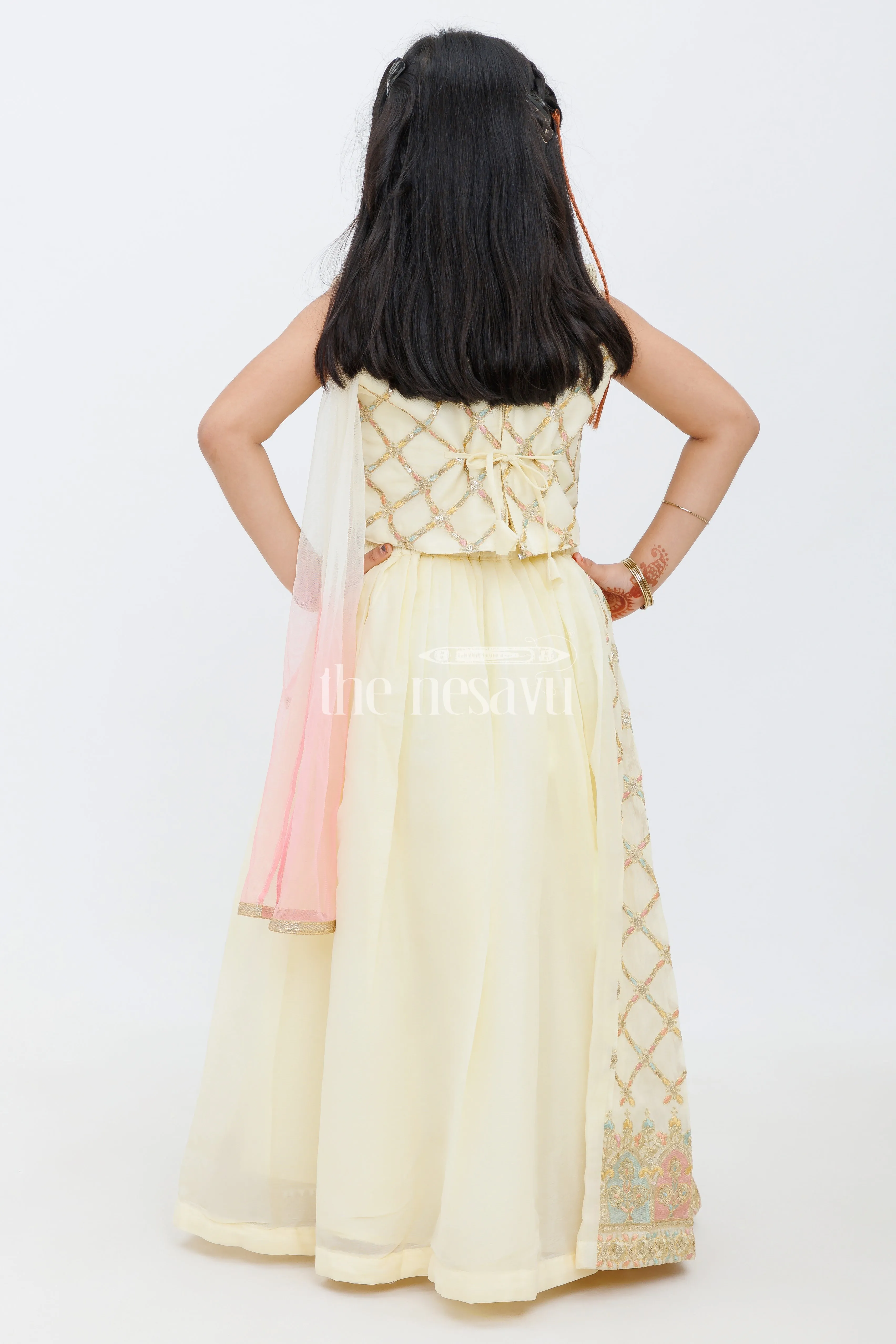 Cream Ghagra Choli with Heavy Designer Embroidery for Girls