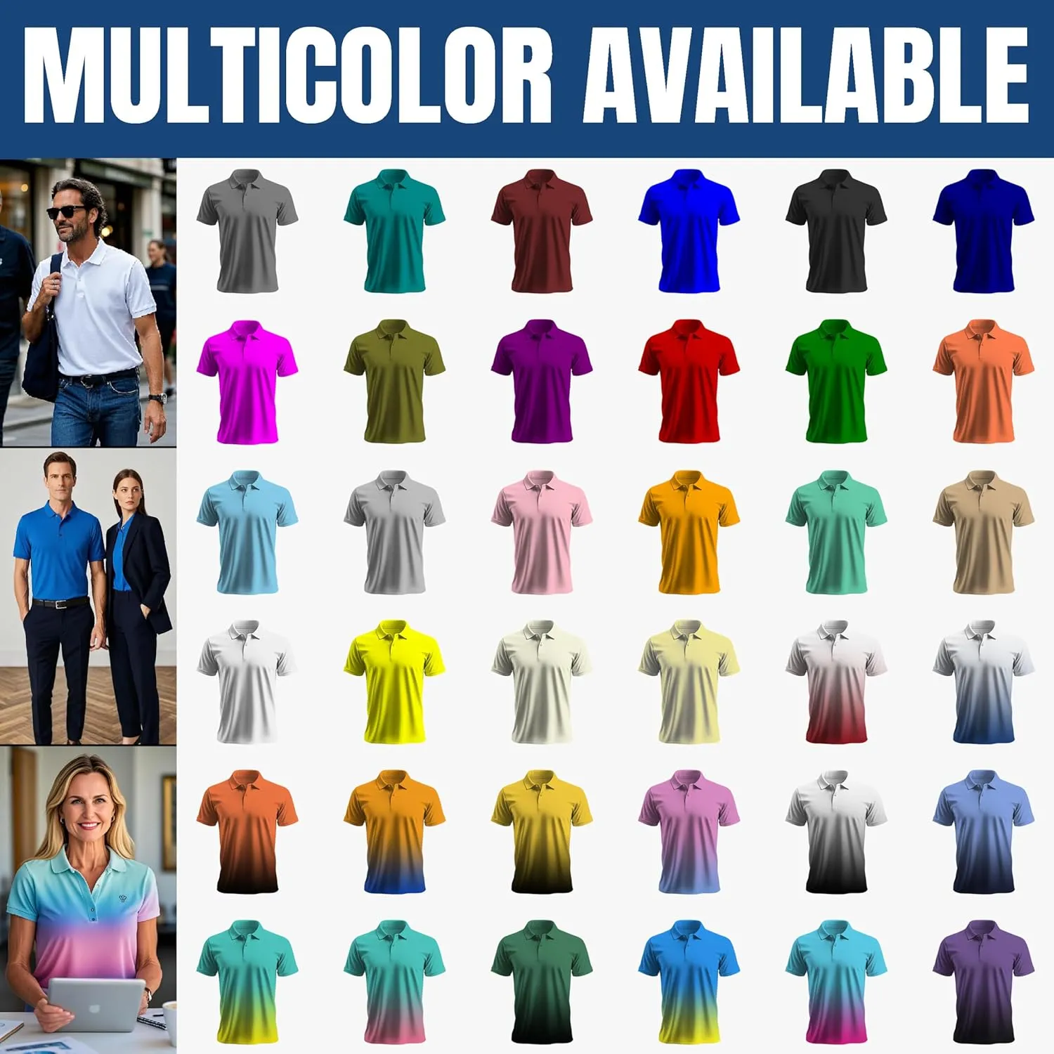 Custom Golf Polo Shirts for Unisex Adult, Design Your Own Golf Jersey Personalized Gifts 4 Sides Printed