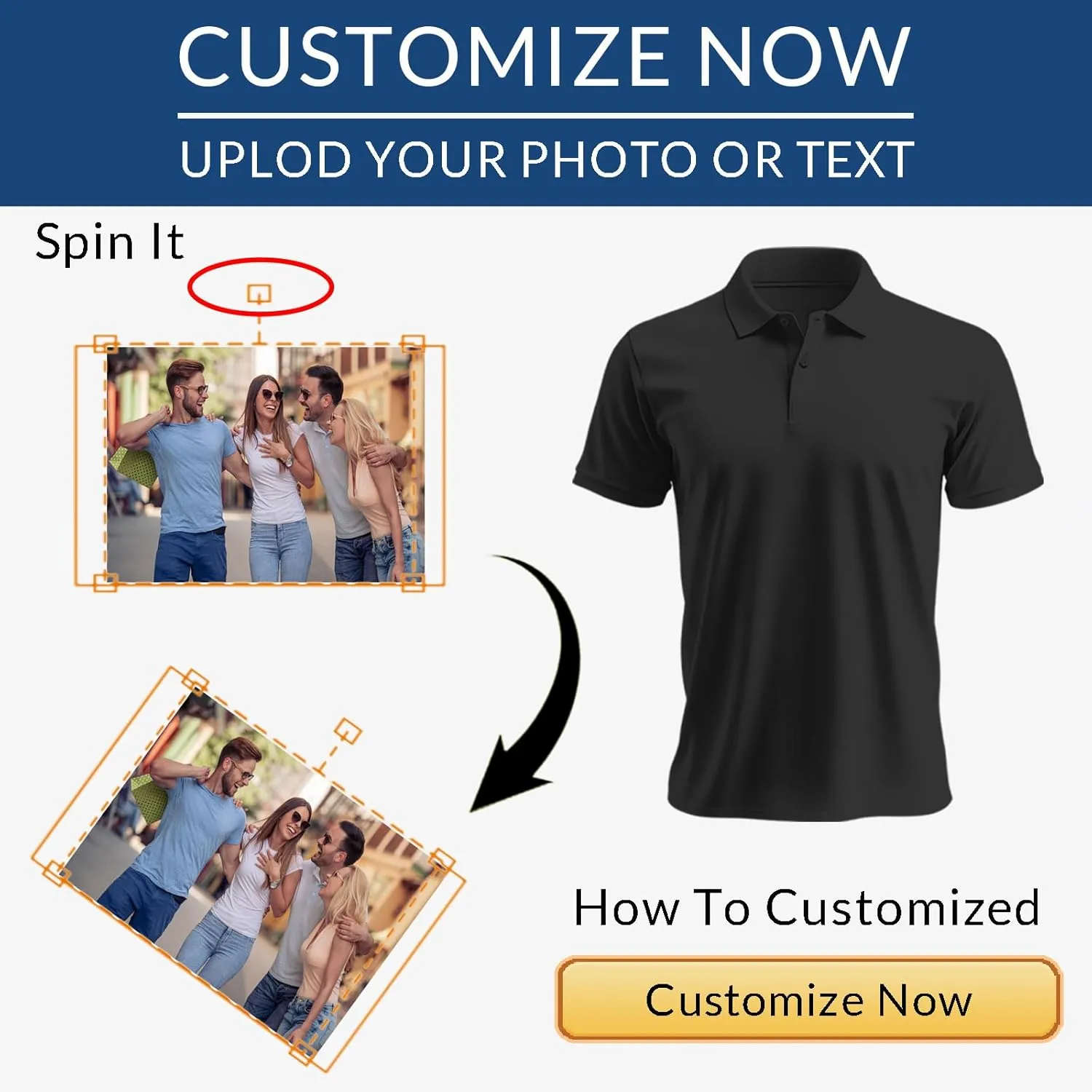 Custom Golf Polo Shirts for Unisex Adult, Design Your Own Golf Jersey Personalized Gifts 4 Sides Printed