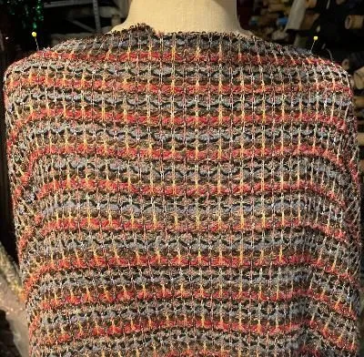 Designer Knitted Wool Blend Boucle - Blue / Red / Brown