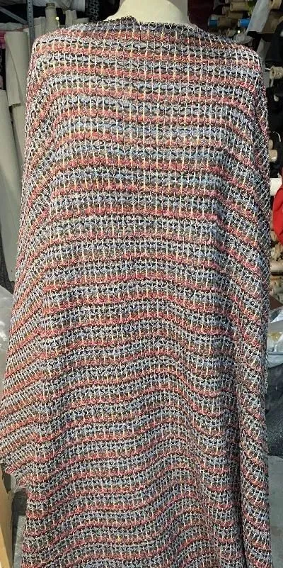 Designer Knitted Wool Blend Boucle - Blue / Red / Brown