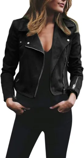 Faux Suede Leather Jackets Zipper Slim Fit Motorcycle Biker Short PU Leather Coat